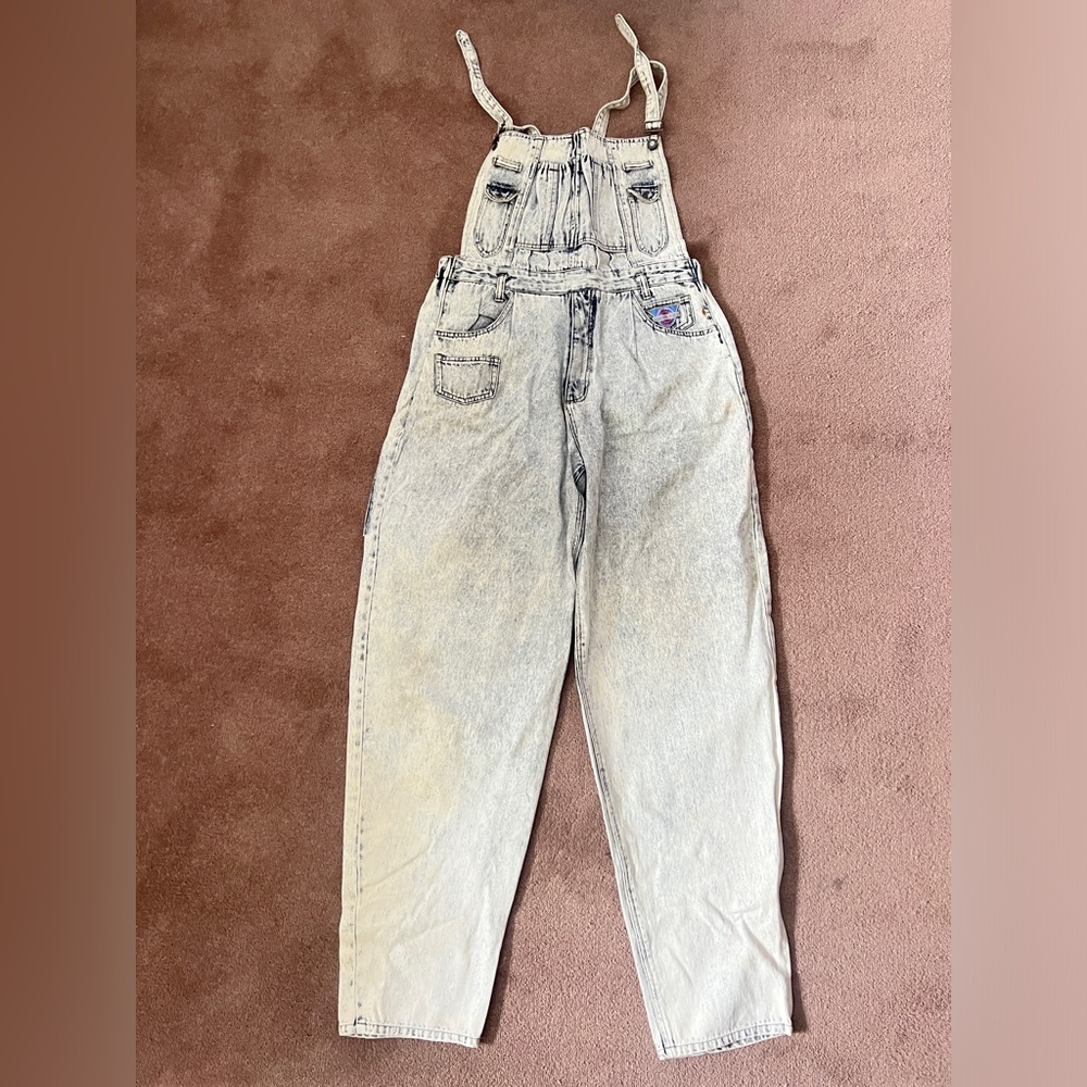 Blue Acid Wash Denim Overalls